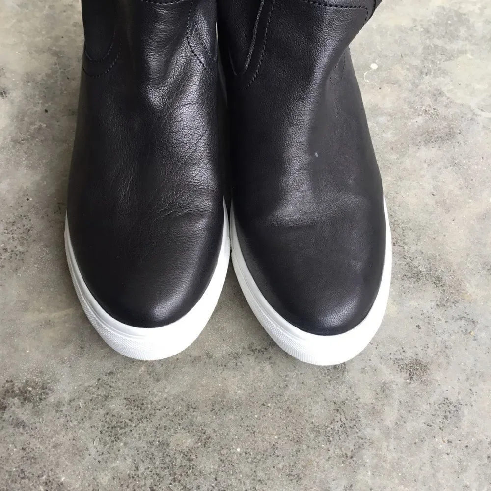 J/SLIDES Posh Hidden Wedge Round‎ Toe Platform Sneaker Black Leather